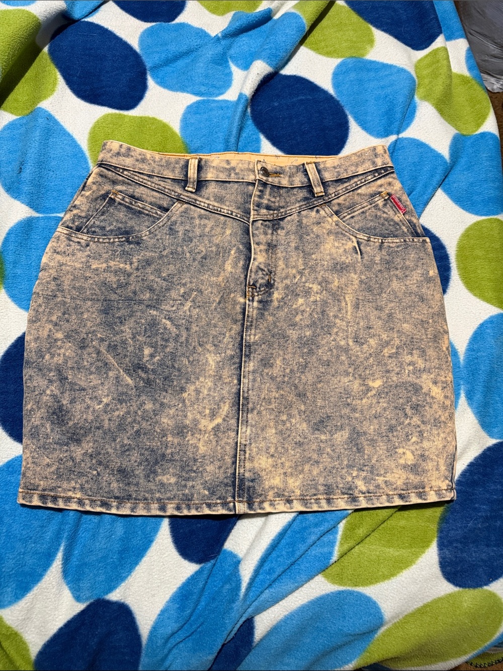 Acid-Wash Denim Mini Skirt - Neutral Tan/Gray